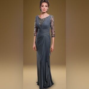 Rina diMontella Elegant Black Gown with embellished Sleeves